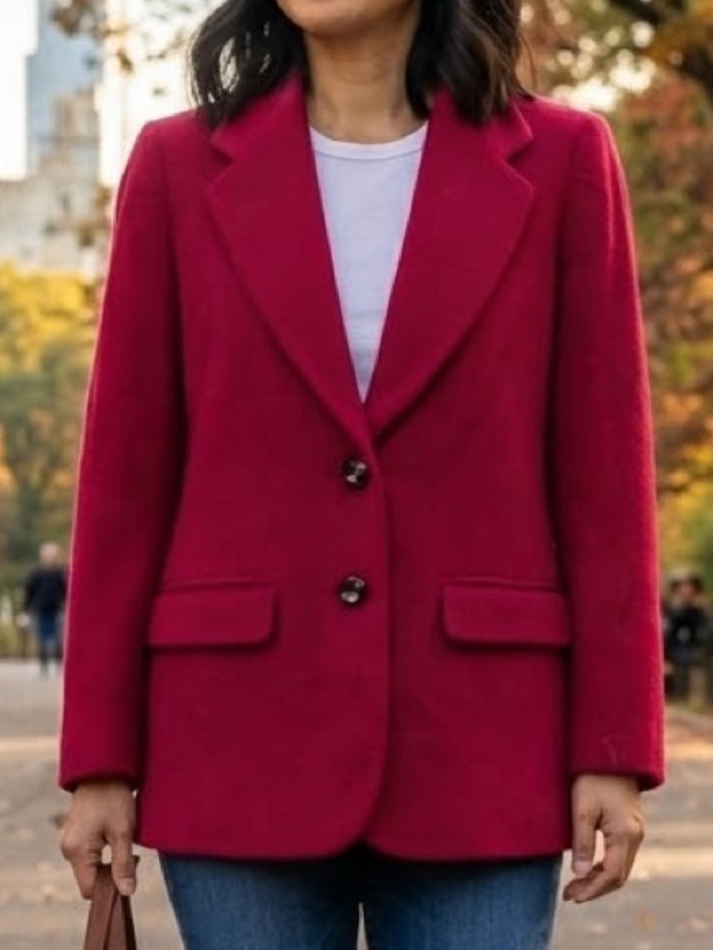 Vintage Lord & Taylor Wool Cashmere Petite Blazer Red 10P Colorblock Luxury